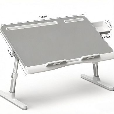 KSIZUIS XL Leather Lap Desk - Adjustable & Foldable Tray with Drawer for Bed, Sofa & Floor, Grey