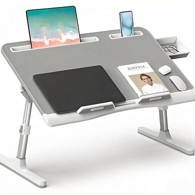 KSIZUIS XL Leather Lap Desk - Adjustable & Foldable Tray with Drawer for Bed, Sofa & Floor, Grey