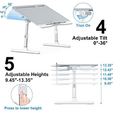 KSIZUIS XL Leather Lap Desk - Adjustable & Foldable Tray with Drawer for Bed, Sofa & Floor, Grey