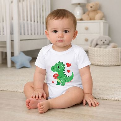 SmileyWorld Green Dinosaur Heart - Baby Short Sleeve Graphic Bodysuit
