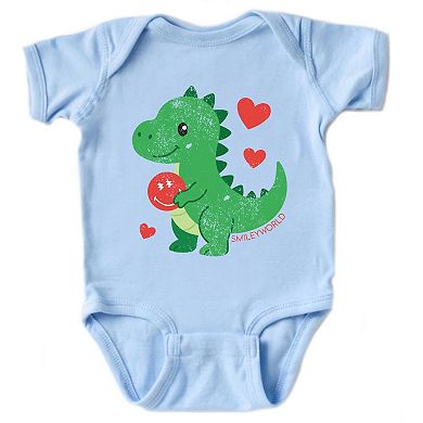 SmileyWorld Green Dinosaur Heart - Baby Short Sleeve Graphic Bodysuit