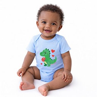 SmileyWorld Green Dinosaur Heart - Baby Short Sleeve Graphic Bodysuit