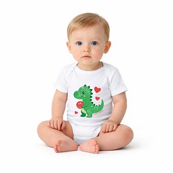 SmileyWorld Green Dinosaur Heart - Baby Short Sleeve Graphic Bodysuit