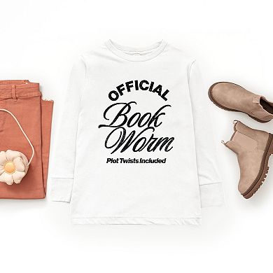 Official Book Worm Plot Twists Included - Youth Long Sleeve Graphic T-Shirt