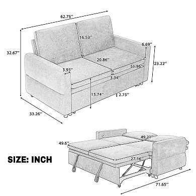 Merax Convertible Sofa Bed 62.75" Sleeper Sofa Loveseat Sofa Couch with Adjustable Backrest