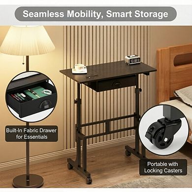 KSIZUIS Mobile Standing Desk with Drawer - Adjustable Height Rolling Workstation for Walking Pad & L