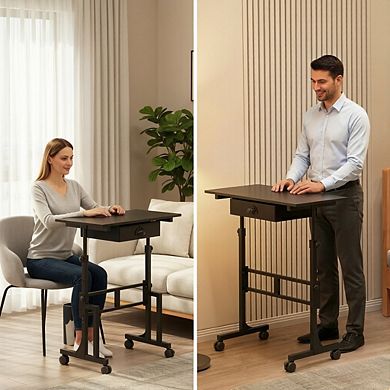 KSIZUIS Mobile Standing Desk with Drawer - Adjustable Height Rolling Workstation for Walking Pad & L