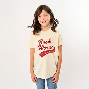 Book Worm Club Distressed - Youth Short Sleeve Graphic T-Shirt