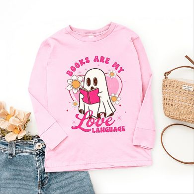 Books Are My Love Language Ghost - Youth Long Sleeve Graphic T-Shirt