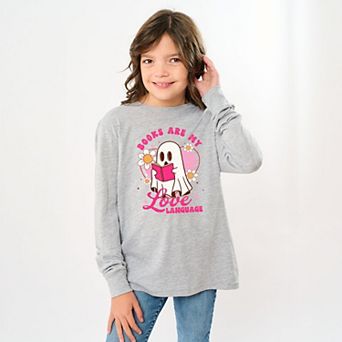 Books Are My Love Language Ghost - Youth Long Sleeve Graphic T-Shirt