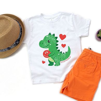 SmileyWorld Green Dinosaur Heart - Toddler Short Sleeve Graphic T-Shirt