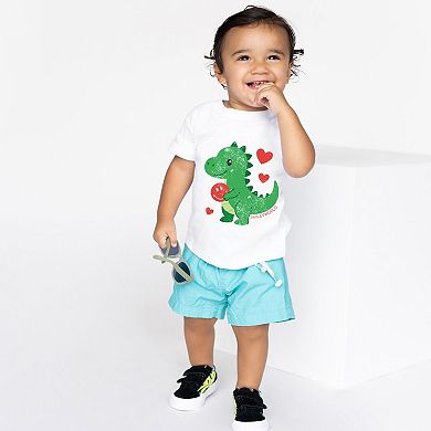 SmileyWorld Green Dinosaur Heart - Toddler Short Sleeve Graphic T-Shirt