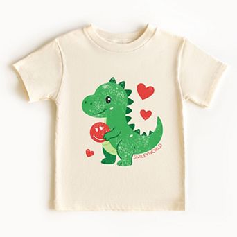 SmileyWorld Green Dinosaur Heart - Toddler Short Sleeve Graphic T-Shirt