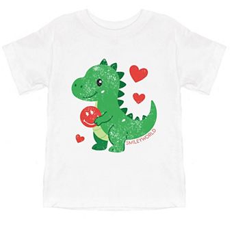 SmileyWorld Green Dinosaur Heart - Toddler Short Sleeve Graphic T-Shirt