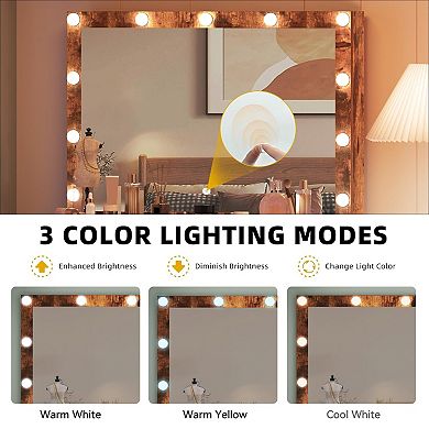 Lighted Vanity Desk with 4 Drawers: 3 Color Modes, Outlets & USB Ports