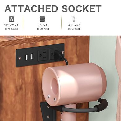 Lighted Vanity Desk with 4 Drawers: 3 Color Modes, Outlets & USB Ports