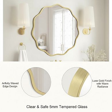 KSIZUIS Wavy Edge Round Wall Mirror - 24" Gold Aluminum Frame, Modern Decor for Any Room