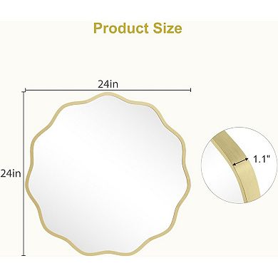 KSIZUIS Wavy Edge Round Wall Mirror - 24" Gold Aluminum Frame, Modern Decor for Any Room