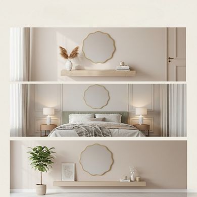 KSIZUIS Wavy Edge Round Wall Mirror - 24" Gold Aluminum Frame, Modern Decor for Any Room