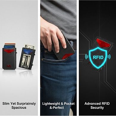 KSIZUIS Smart Pop-Up Wallet - Metal Bifold with RFID Blocking, Money Clip & ID Window, Holds 12 Card
