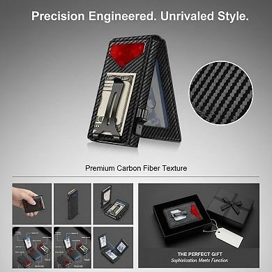 KSIZUIS Smart Pop-Up Wallet - Metal Bifold with RFID Blocking, Money Clip & ID Window, Holds 12 Card