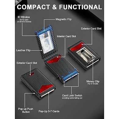 KSIZUIS Smart Pop-Up Wallet - Metal Bifold with RFID Blocking, Money Clip & ID Window, Holds 12 Card
