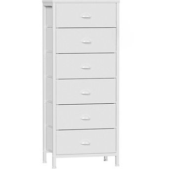 KSIZUIS Vertical Fabric Drawer Tower - White 6-Drawer Storage for Bedroom, Entryway & Living Room