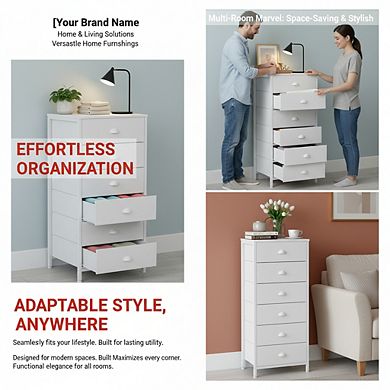 KSIZUIS Vertical Fabric Drawer Tower - White 6-Drawer Storage for Bedroom, Entryway & Living Room