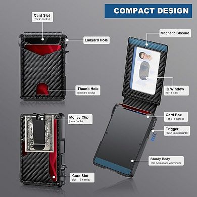 KSIZUIS Smart Pop-Up Aluminum Wallet - Slim Bifold with RFID Blocking, Money Clip & ID Window