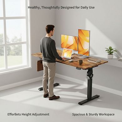KSIZUIS Memory Electric Standing Desk - 48"x24" Adjustable Sit-Stand Workstation in Rustic Brown