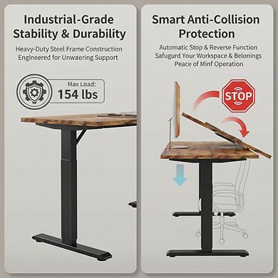 KSIZUIS Memory Electric Standing Desk - 48"x24" Adjustable Sit-Stand Workstation in Rustic Brown