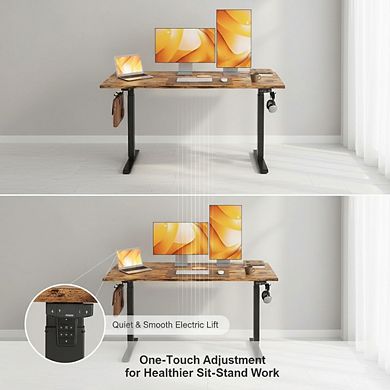 KSIZUIS Memory Electric Standing Desk - 48"x24" Adjustable Sit-Stand Workstation in Rustic Brown