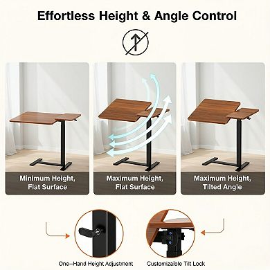 KSIZUIS Mobile Rolling Laptop Desk - Adjustable Height & Tilt Top for Classroom & Home Office, Brown