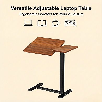 KSIZUIS Mobile Rolling Laptop Desk - Adjustable Height & Tilt Top for Classroom & Home Office, Brown