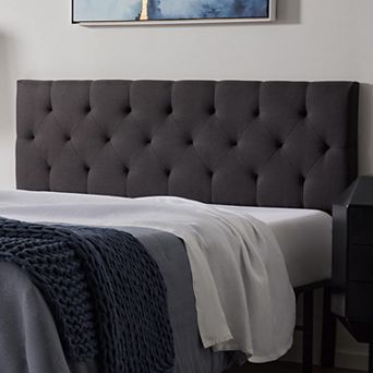 Adjustable Height Polyester Upholstered Headboard: Diamond Tufted, Easy Assembly, Charcoal Queen