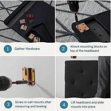 Adjustable Height Polyester Upholstered Headboard: Diamond Tufted, Easy Assembly, Charcoal Queen