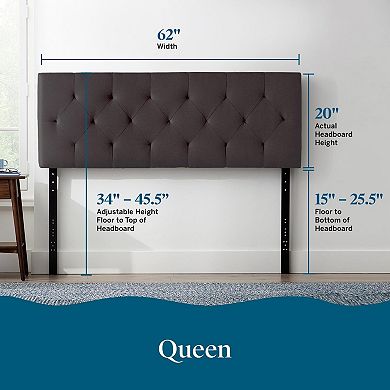 Adjustable Height Polyester Upholstered Headboard: Diamond Tufted, Easy Assembly, Charcoal Queen
