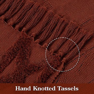 Boho Terracotta Geometric Cotton Rug: Washable, Low Pile, Multiroom Decor