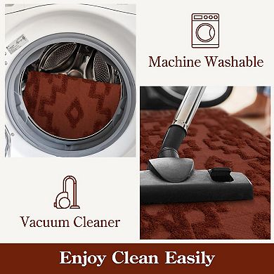 Boho Terracotta Geometric Cotton Rug: Washable, Low Pile, Multiroom Decor