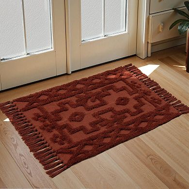 Boho Terracotta Geometric Cotton Rug: Washable, Low Pile, Multiroom Decor