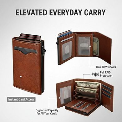 KSIZUIS Smart Trifold Wallet - Metal Case with Pop-Up Card Holder, Magnetic Closure & 2 ID Windows