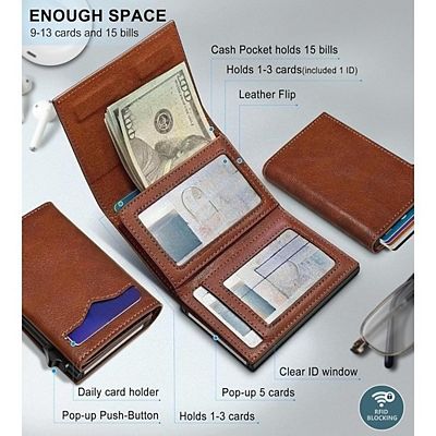 KSIZUIS Smart Trifold Wallet - Metal Case with Pop-Up Card Holder