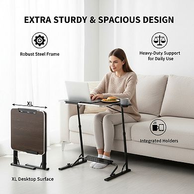 KSIZUIS Upgraded XL Folding TV Tray - Extra Sturdy, Height & Angle Adjustable with Accessories