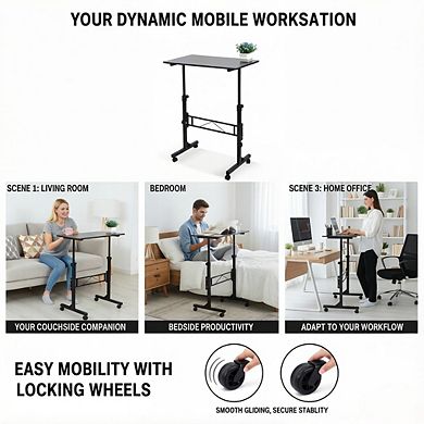 KSIZUIS Mobile Standing Desk - Adjustable Height 27"-43.5", Rolling with Wheels, Compact 16"x31.5" B