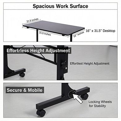 KSIZUIS Mobile Standing Desk - Adjustable Height 27"-43.5", Rolling with Wheels, Compact 16"x31.5" B