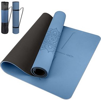Non-Slip TPE Yoga Mat with Alignment Marks, 72"L x 32"W, 8mm/6mm Thick, Anti-tear, Carry Strap & Bag