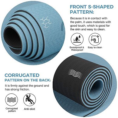 Non-Slip TPE Yoga Mat with Alignment Marks, 72"L x 32"W, 8mm/6mm Thick, Anti-tear, Carry Strap & Bag