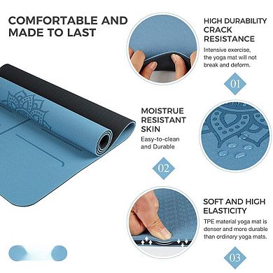 Non-Slip TPE Yoga Mat with Alignment Marks, 72"L x 32"W, 8mm/6mm Thick, Anti-tear, Carry Strap & Bag