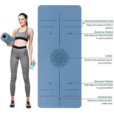Non-Slip TPE Yoga Mat with Alignment Marks, 72"L x 32"W, 8mm/6mm Thick, Anti-tear, Carry Strap & Bag