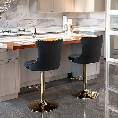Merax Set of 2 Modern Swivel Bar Stools Velvet Upholstered with Tufted